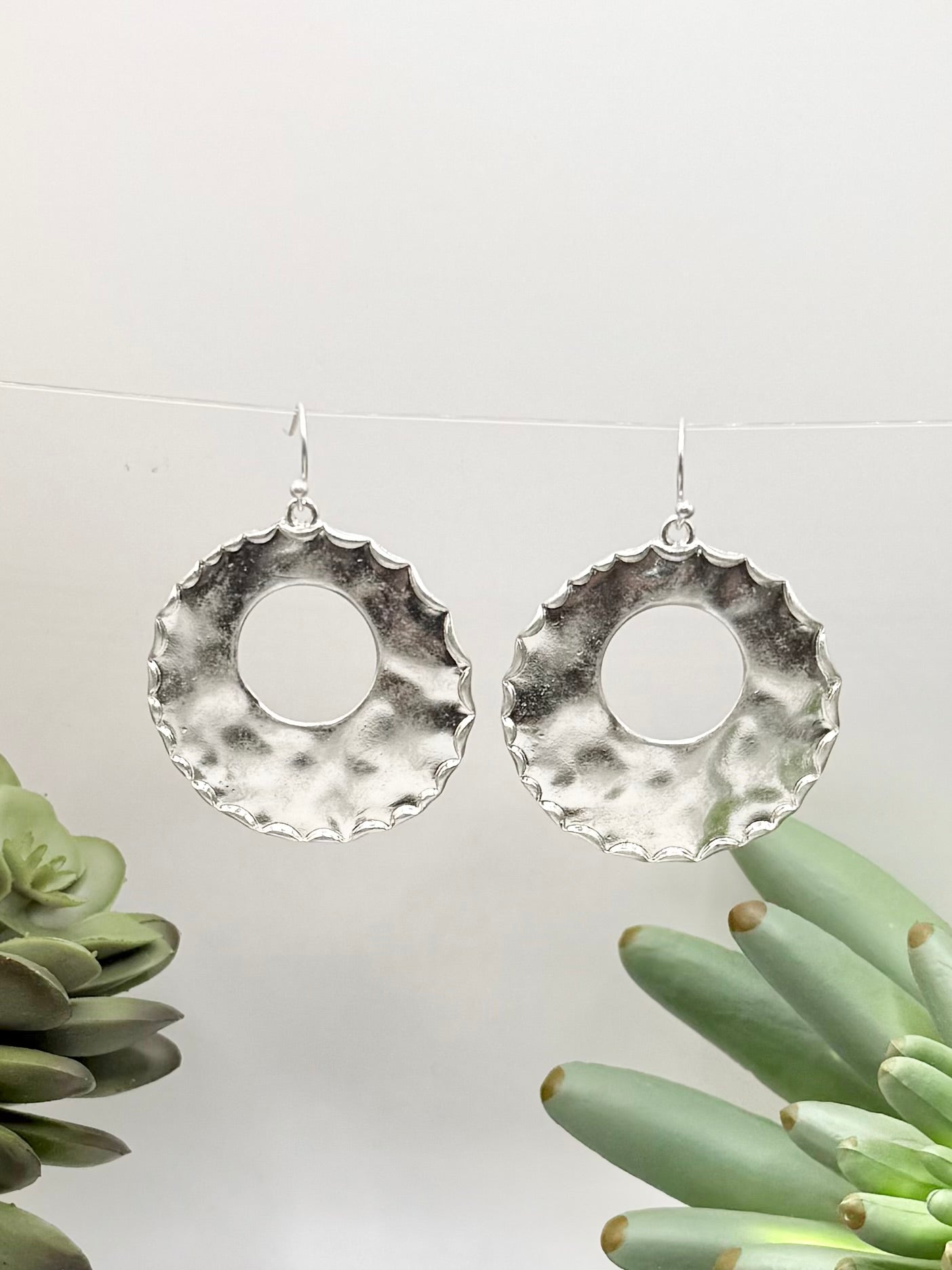 Textured Edge Hoop Earrings - Gold or Silver
