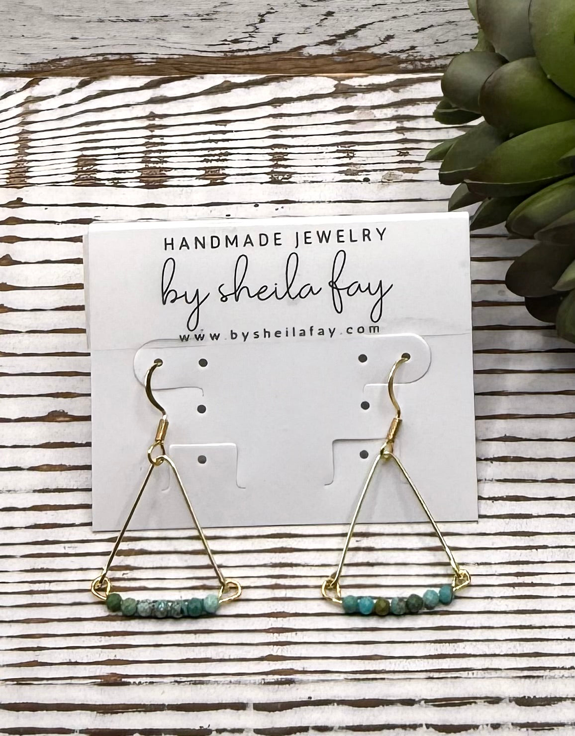 Delicate Gold & Turquoise Triangle Earrings