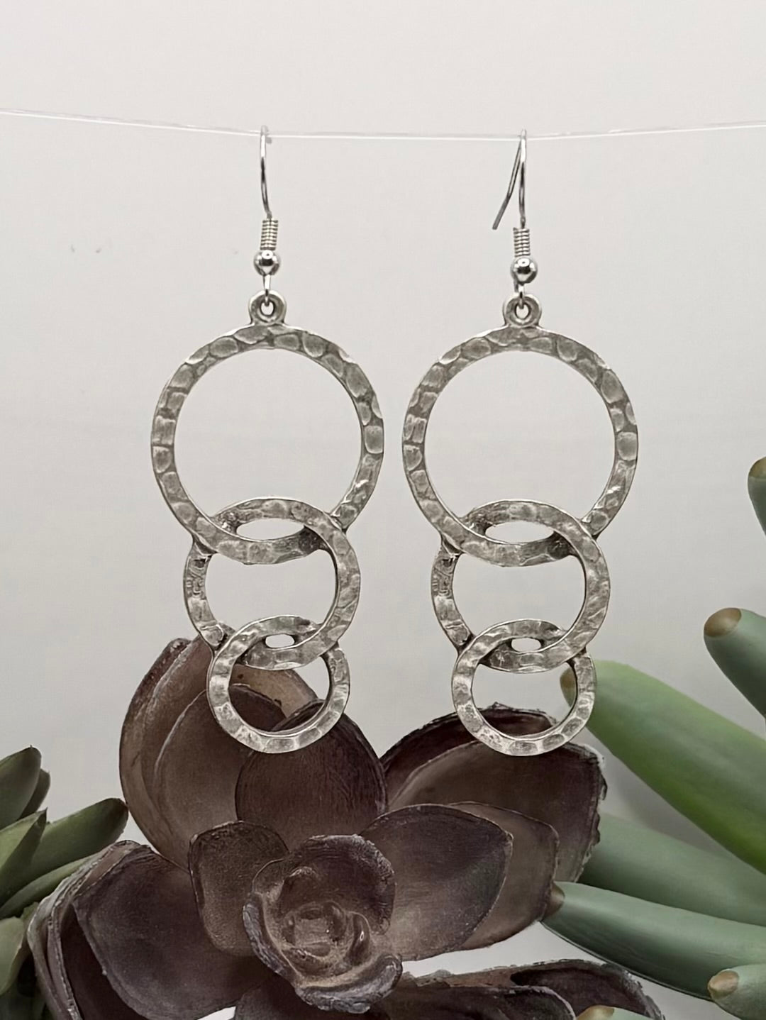 Textured Triple Hoop Matte Silver Earrings
