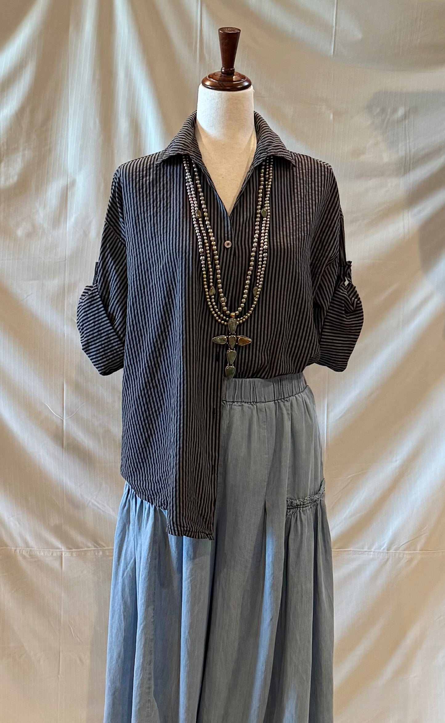 Pinstripe Cotton Button Down Blouse