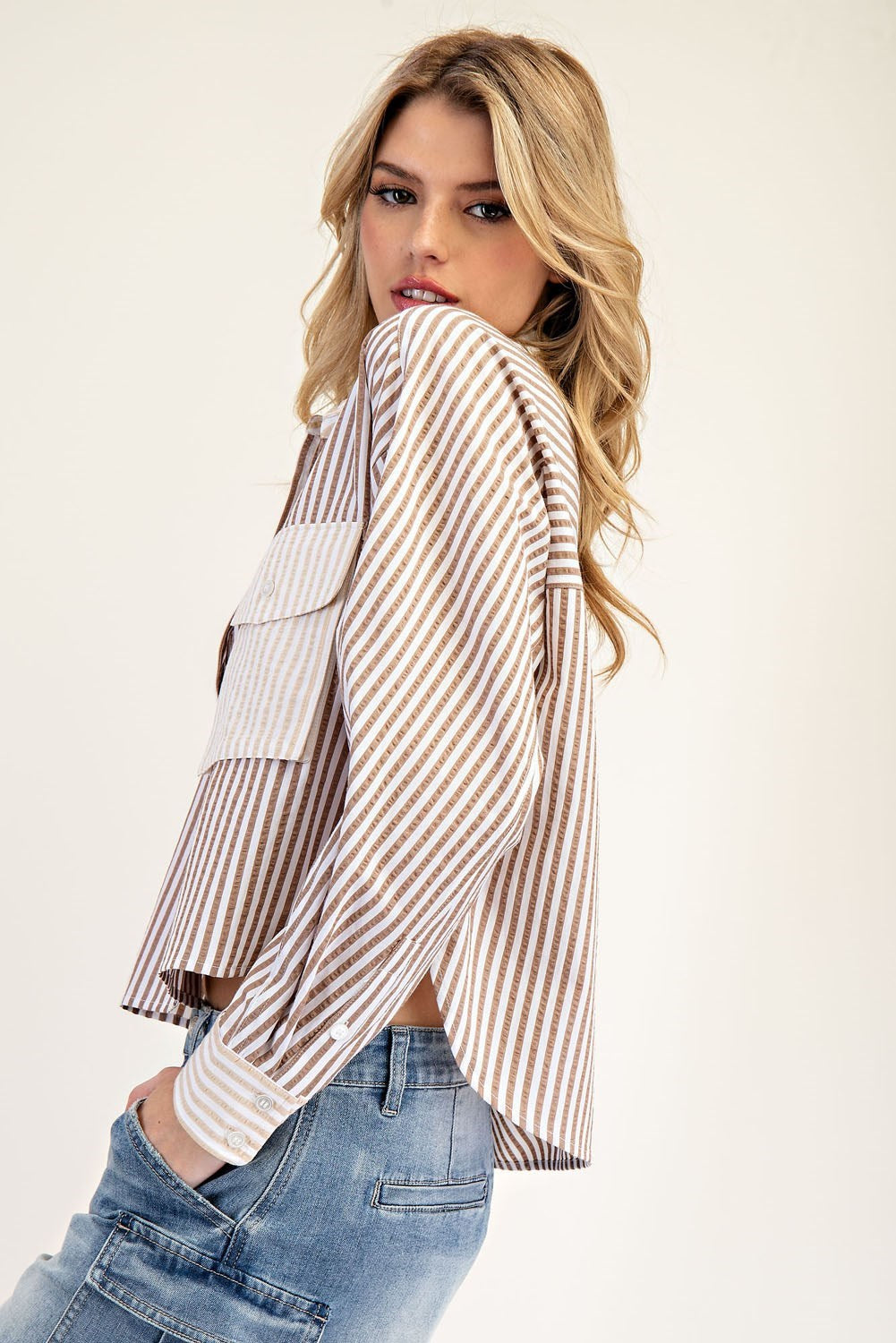 Striped Colorblock Button Down Shirt