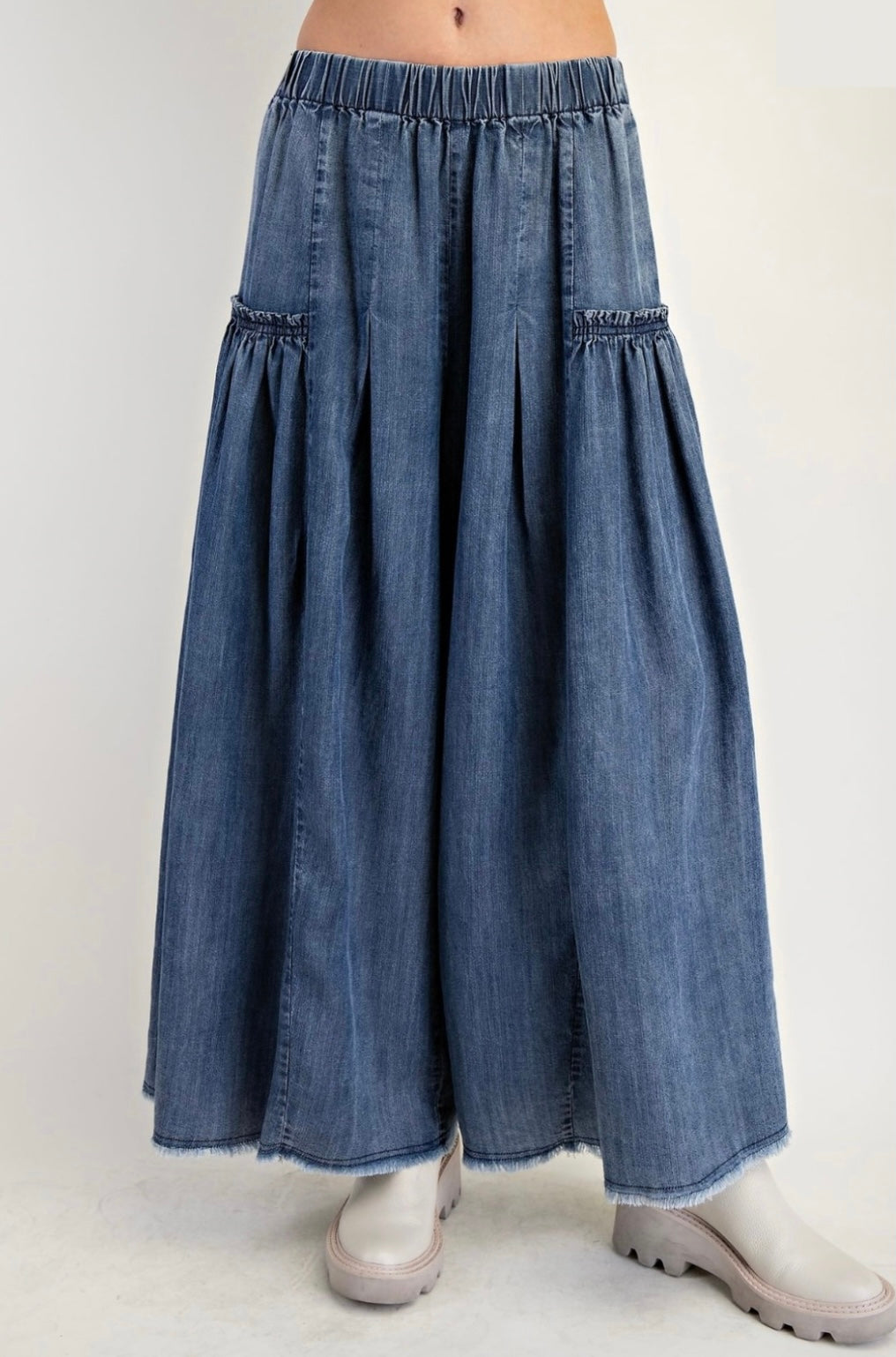 Washed Wide Leg Palazzo Pant - 2 Colors