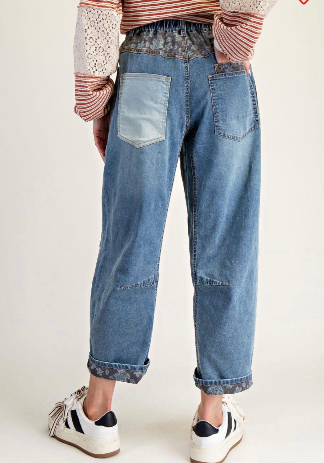 Print Mix Patch Barrel Jeans