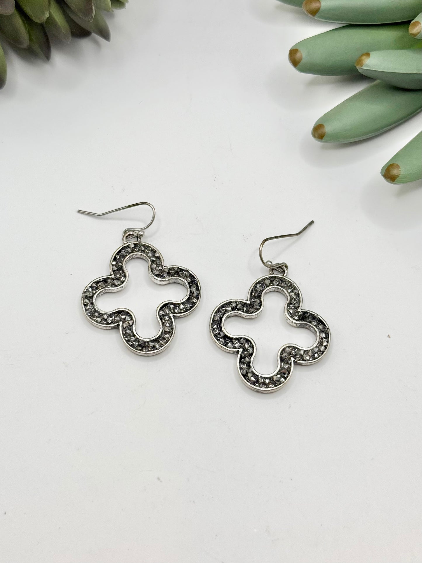 Gray Crystal Cross Earrings