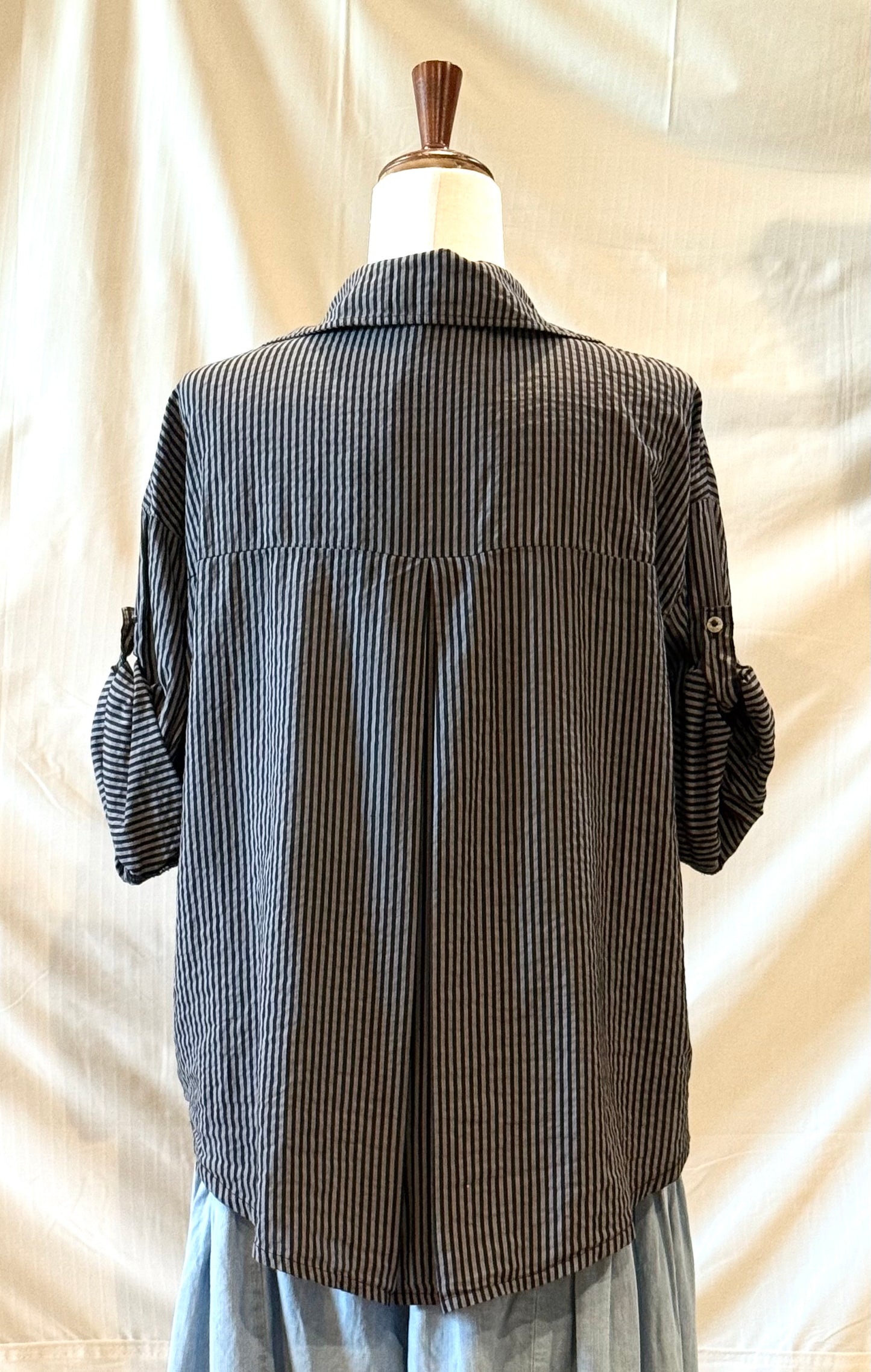 Pinstripe Cotton Button Down Blouse
