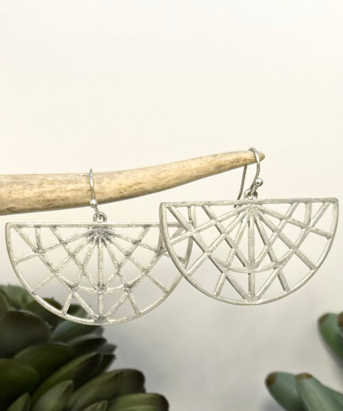 Matte Silver Fan Earrings