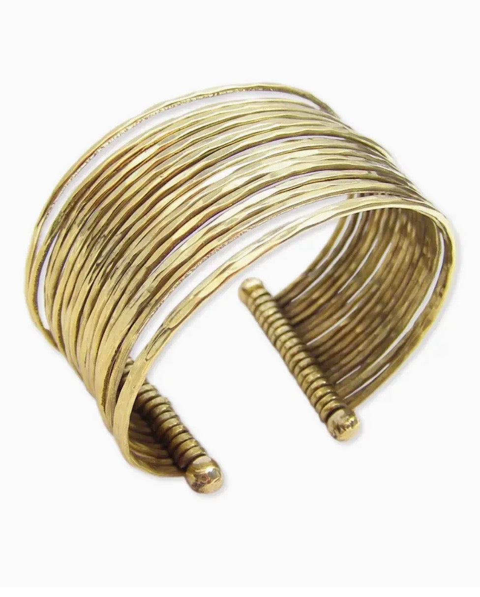Gold Hammered Multi Layered Bracelet