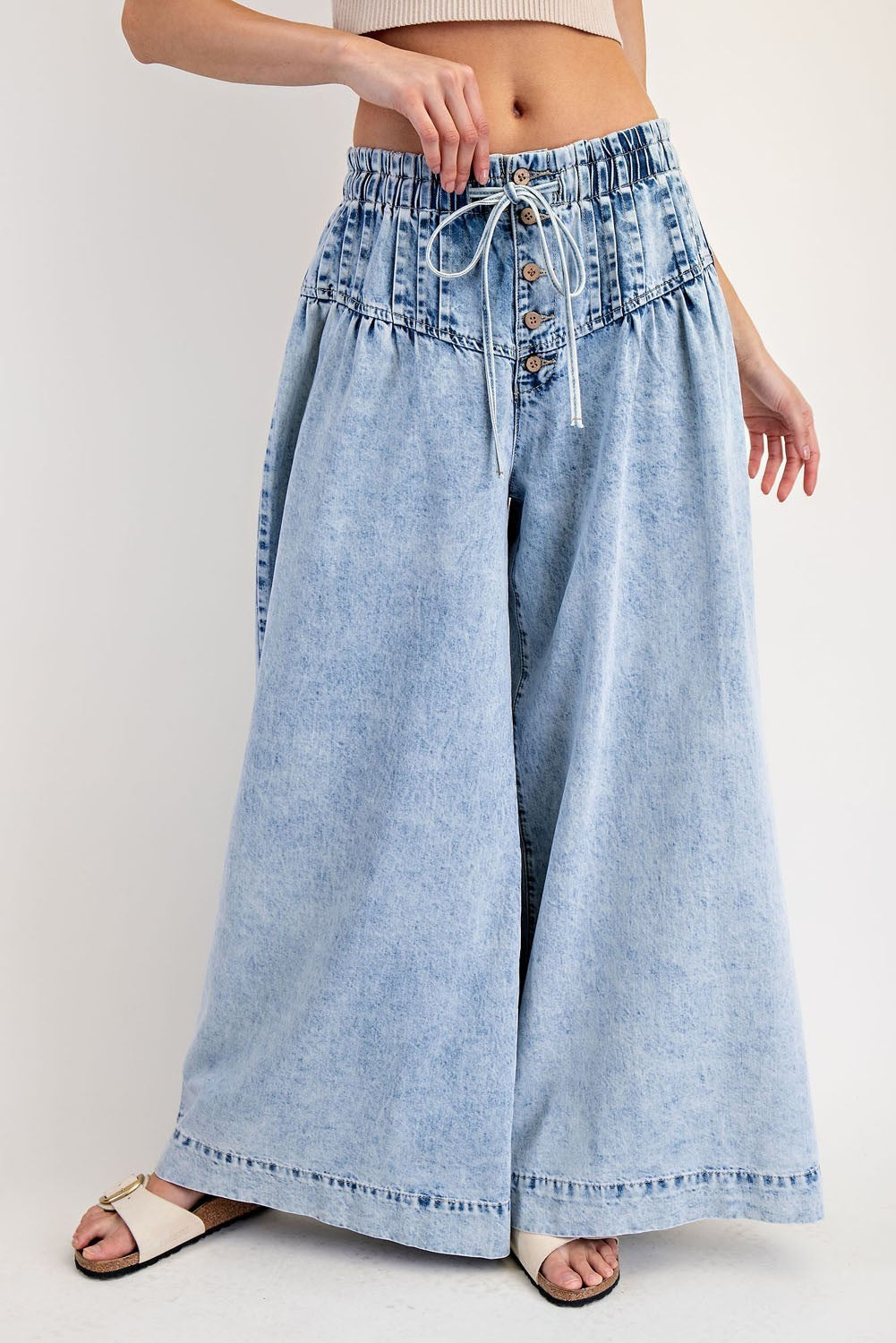 Mineral Washed Pleated Wide Leg Pants