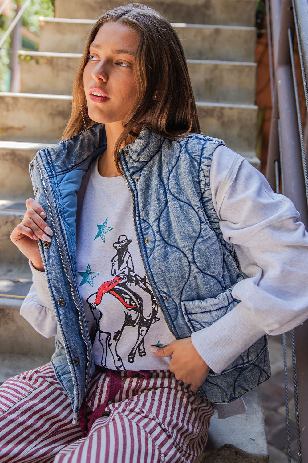 Quilted Denim Vest