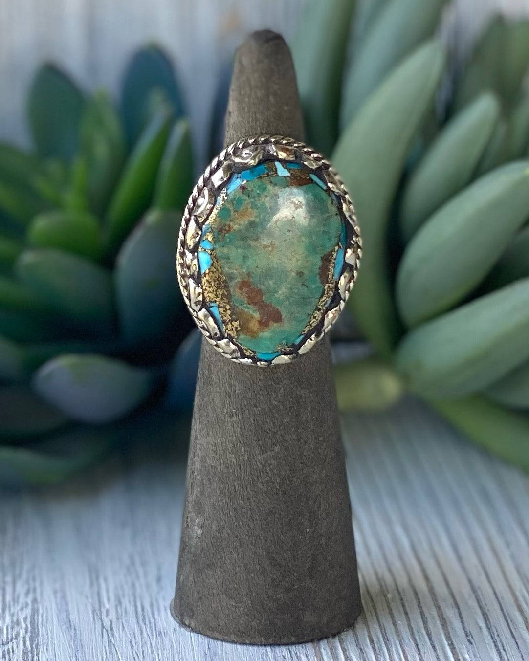 Turquoise fashion pyrite ring