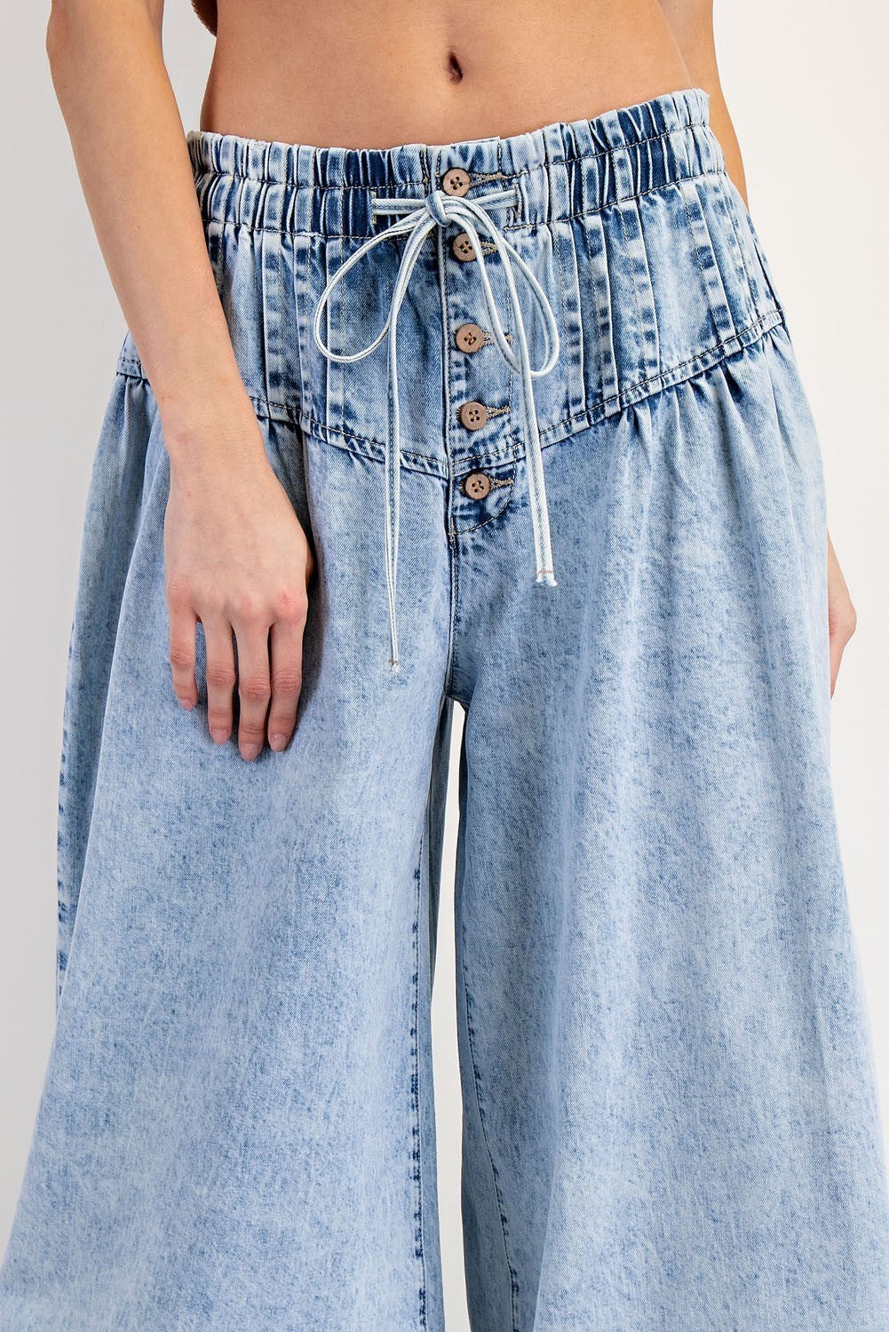 Mineral Washed Pleated Wide Leg Pants