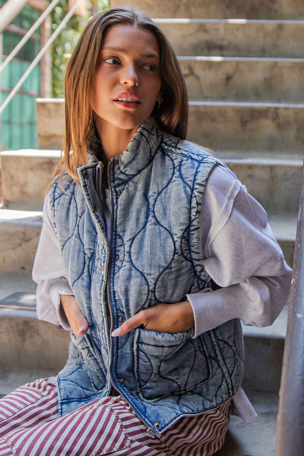Quilted Denim Vest