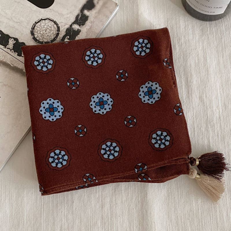 Retro-Print Fringed Pendant Scarf Headscarf