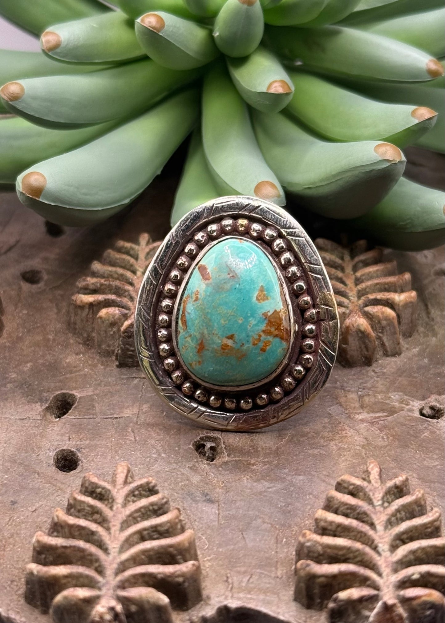 Genuine Turquoise Dot Design Ring