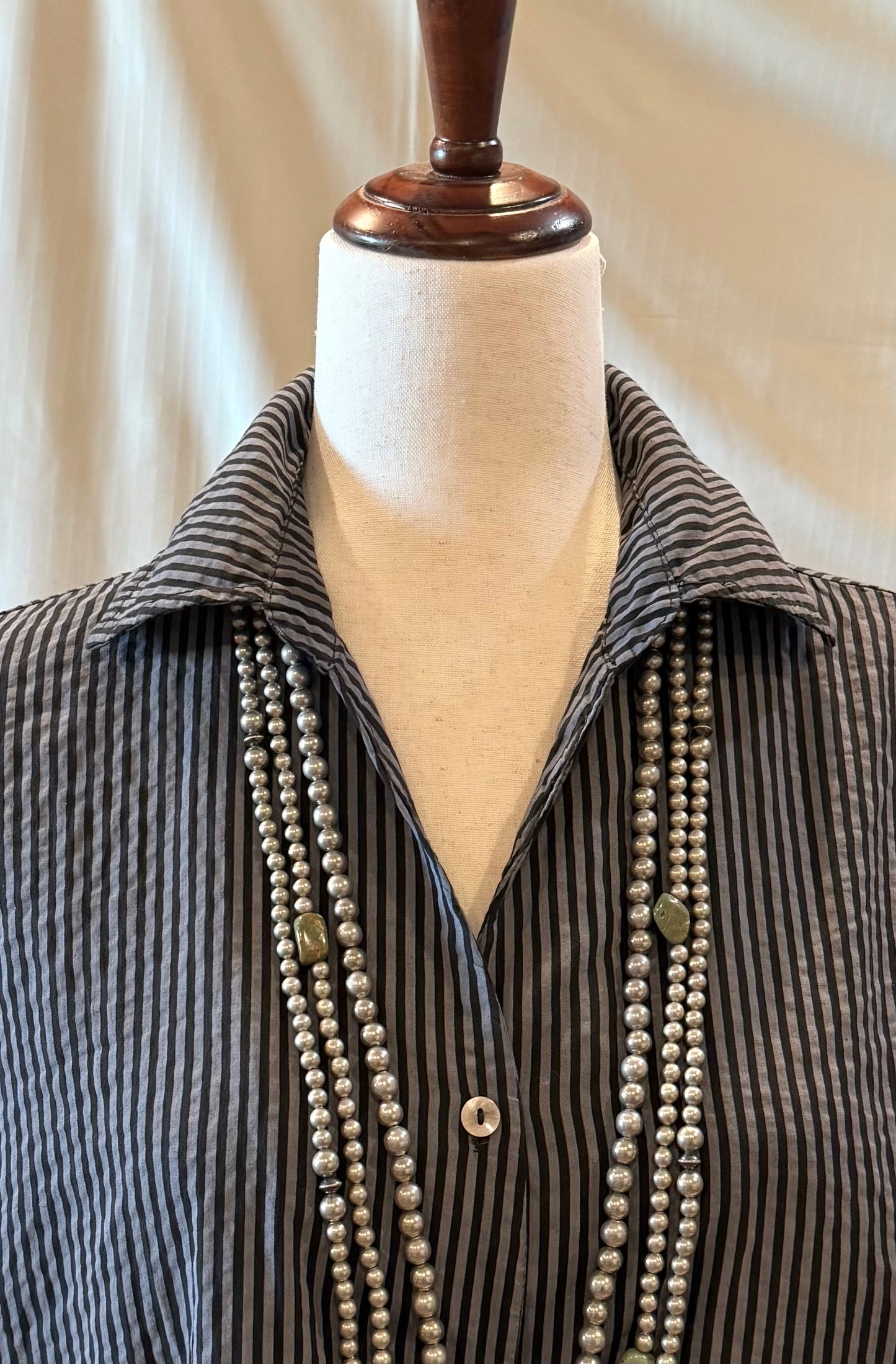 Pinstripe Cotton Button Down Blouse