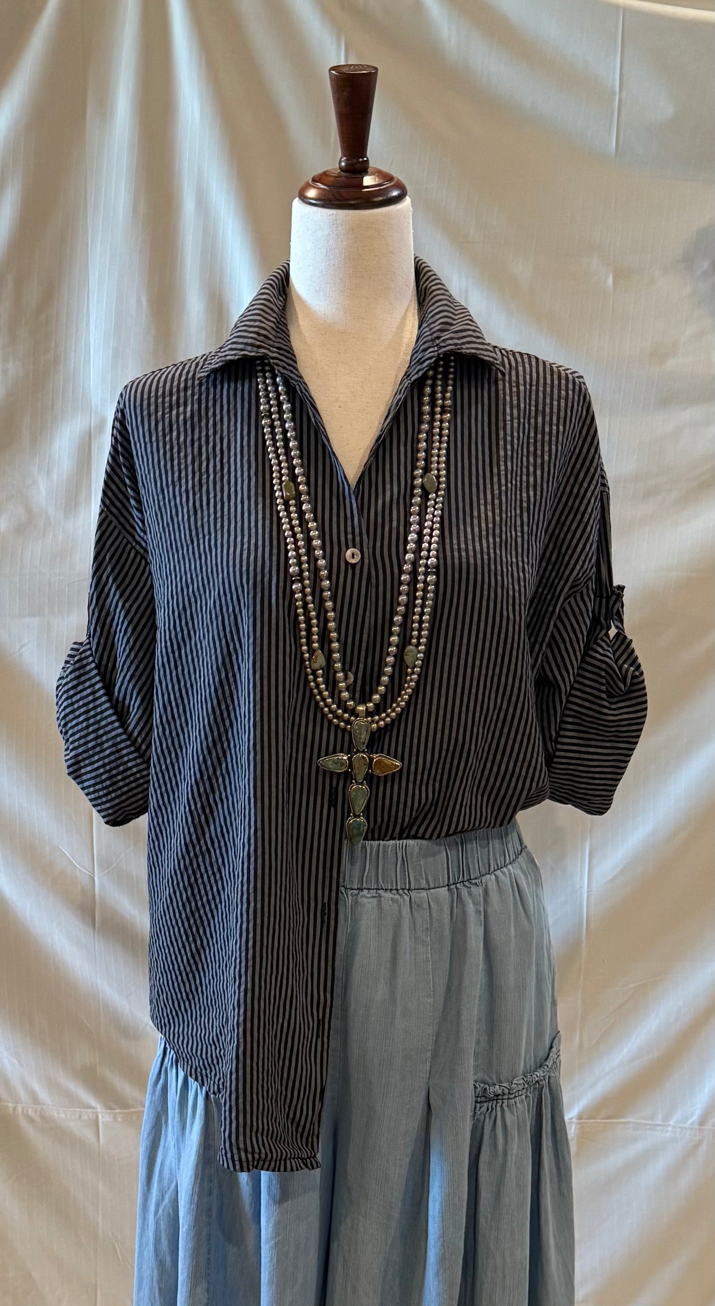 Pinstripe Cotton Button Down Blouse