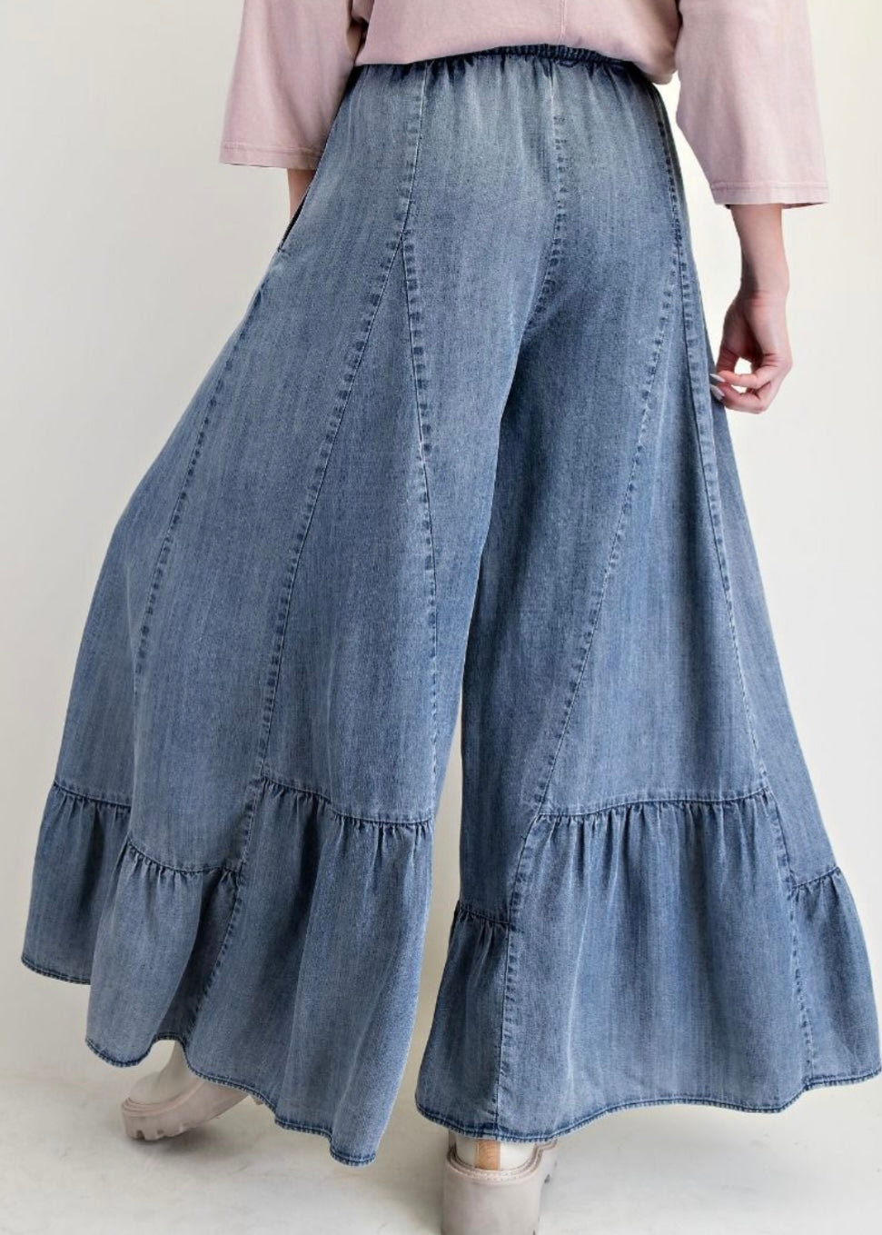 Ruffle Bottom Denim Palazzo Pants
