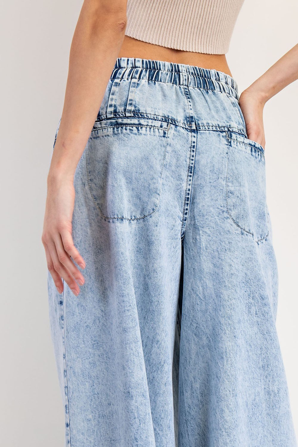 Mineral Washed Pleated Wide Leg Pants
