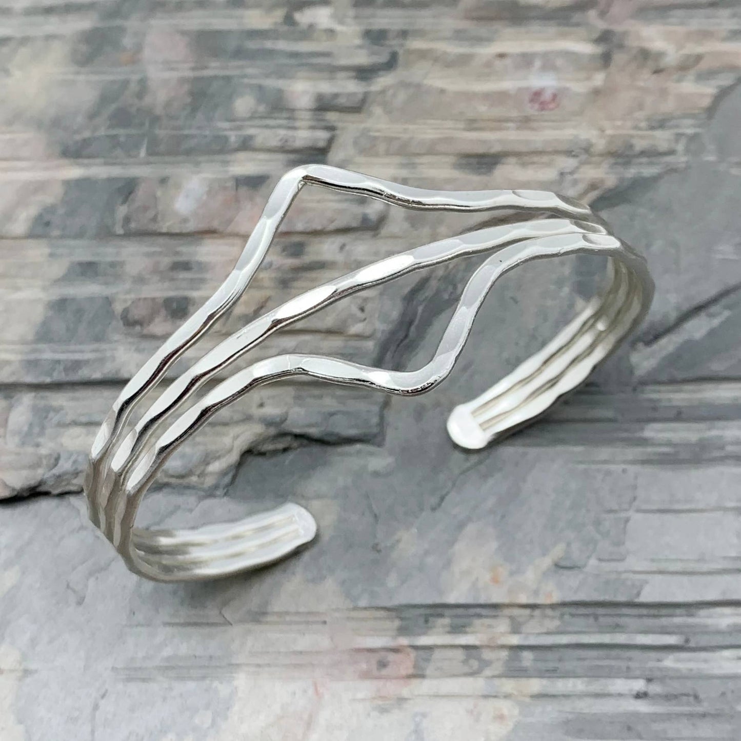 Silver Plated Adjustable Cuff Bracelet - Two Triangles