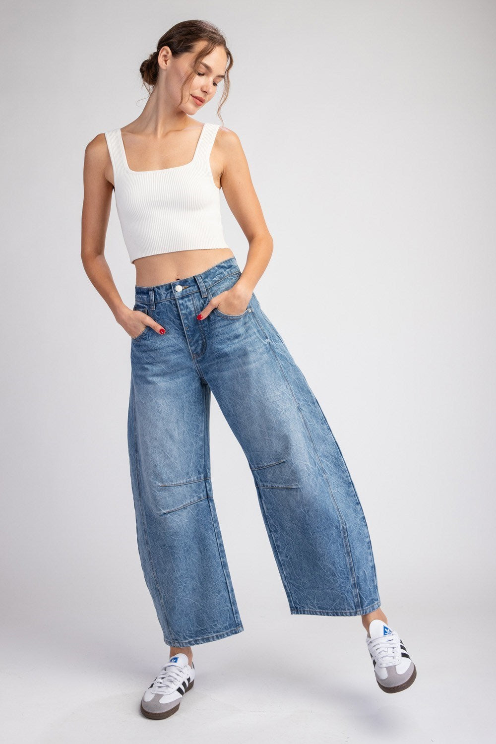 Mineral Washed Barrel Jeans