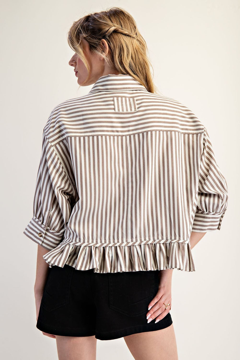 Striped Ruffle Hem Button Up Blouse - 2 Colors