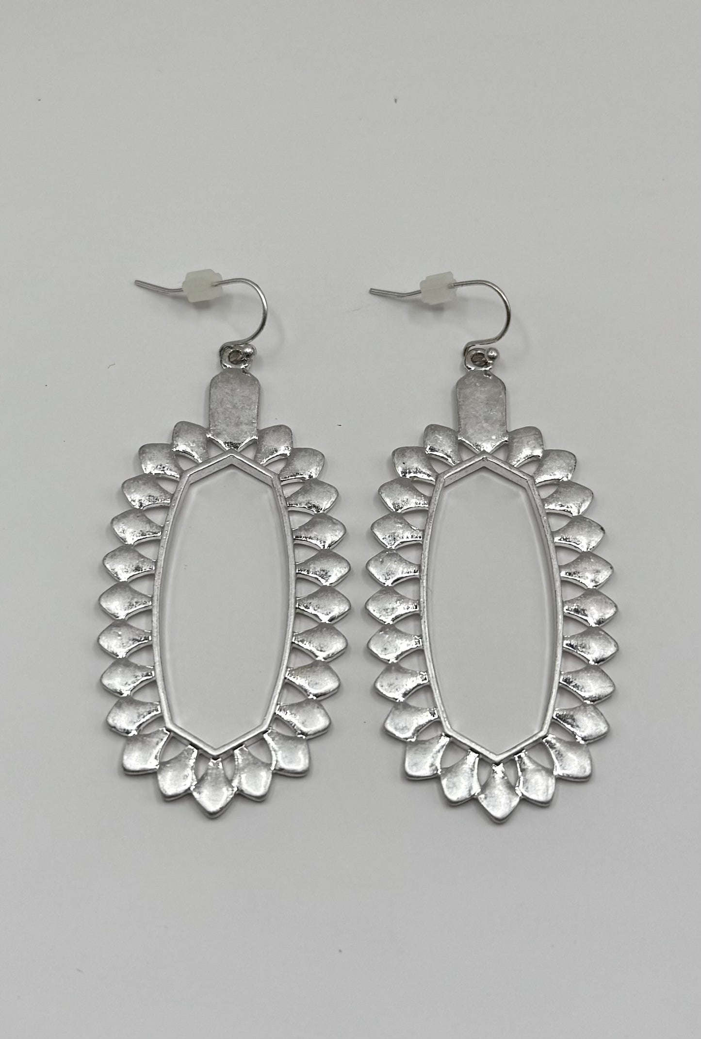 Silver Oval Spiked Earrings