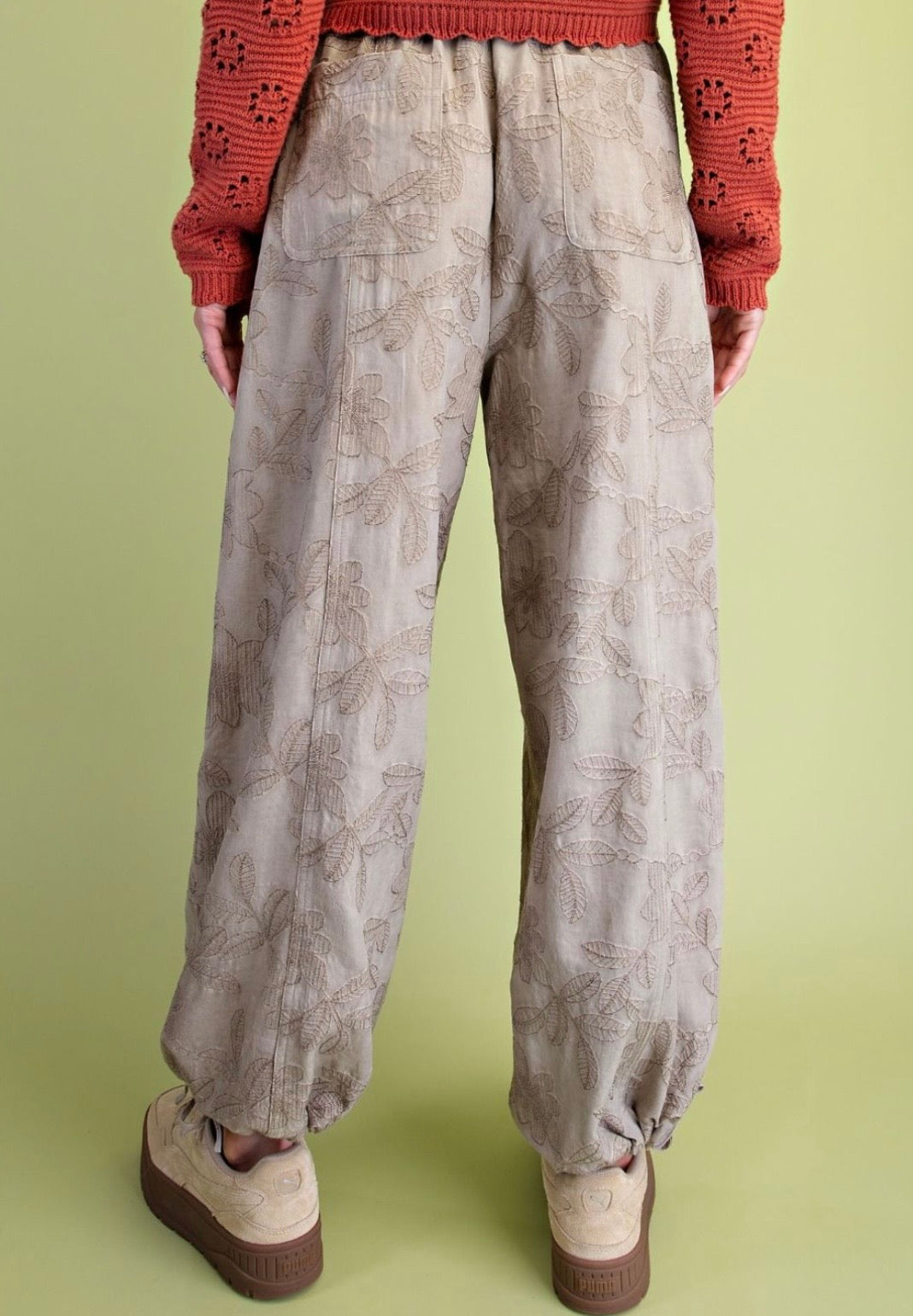 Embroidery Washed Woven Pant - Preorder
