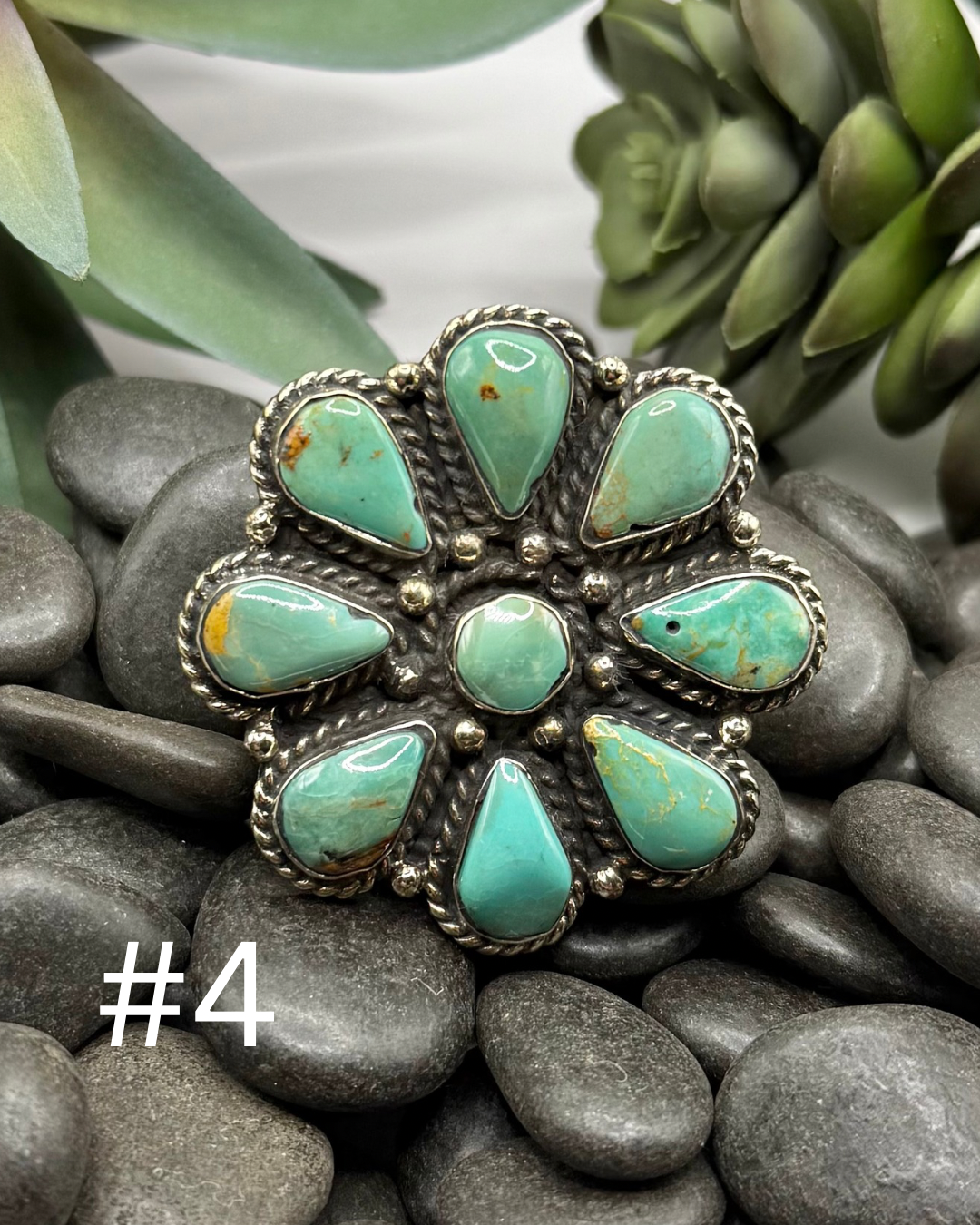 Turquoise & Silver Flower Ring