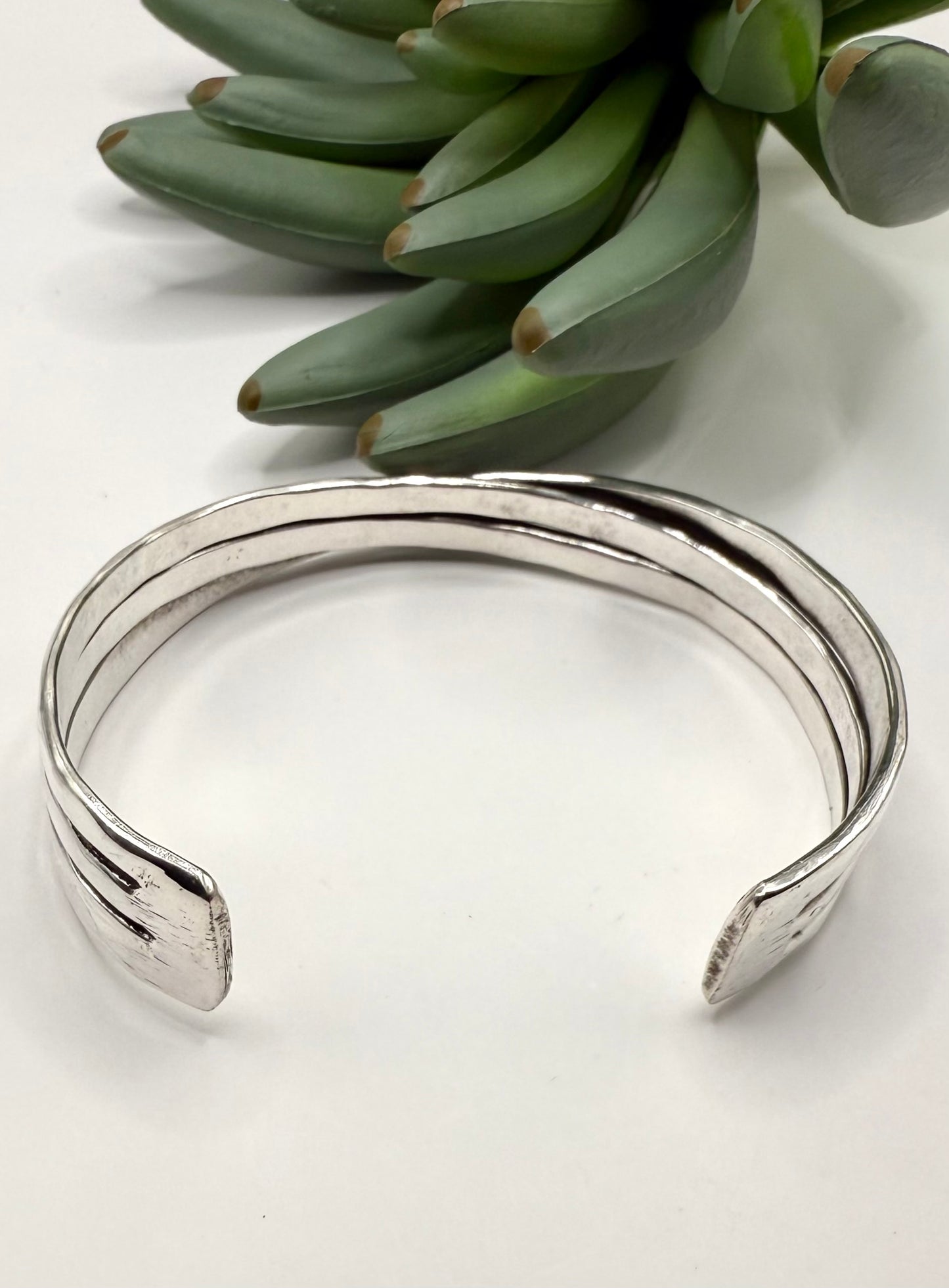 Silver Crossed Hammered Bracelet