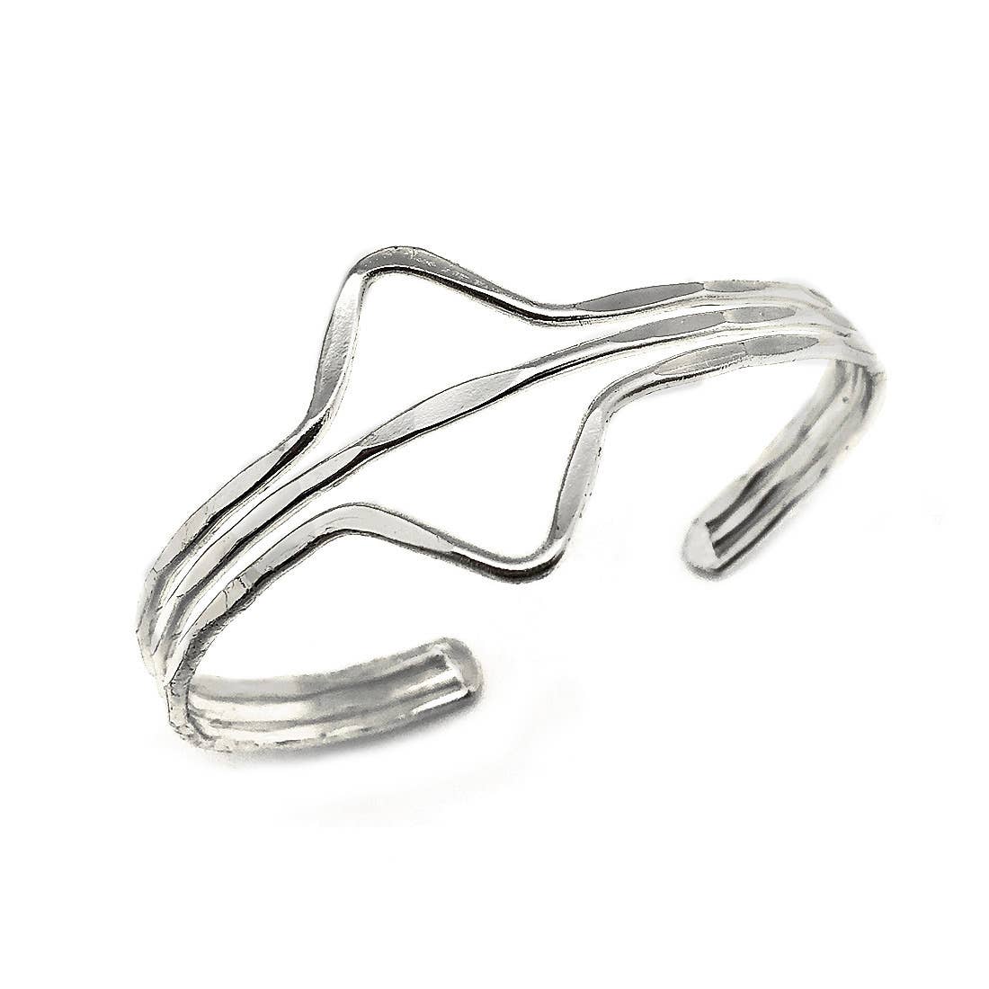 Silver Plated Adjustable Cuff Bracelet - Two Triangles