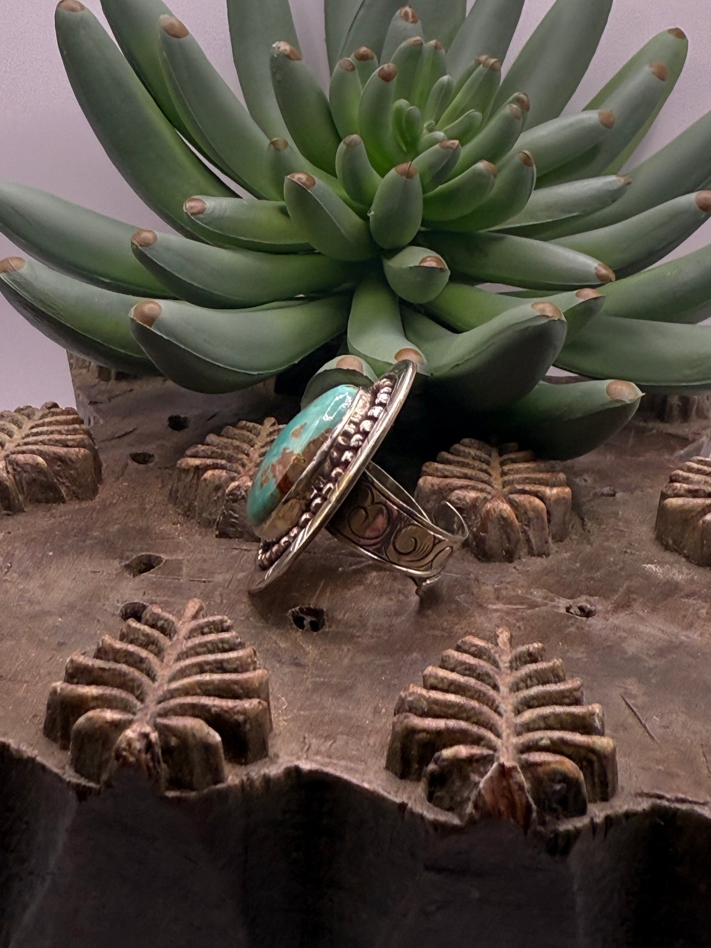Genuine Turquoise Dot Design Ring