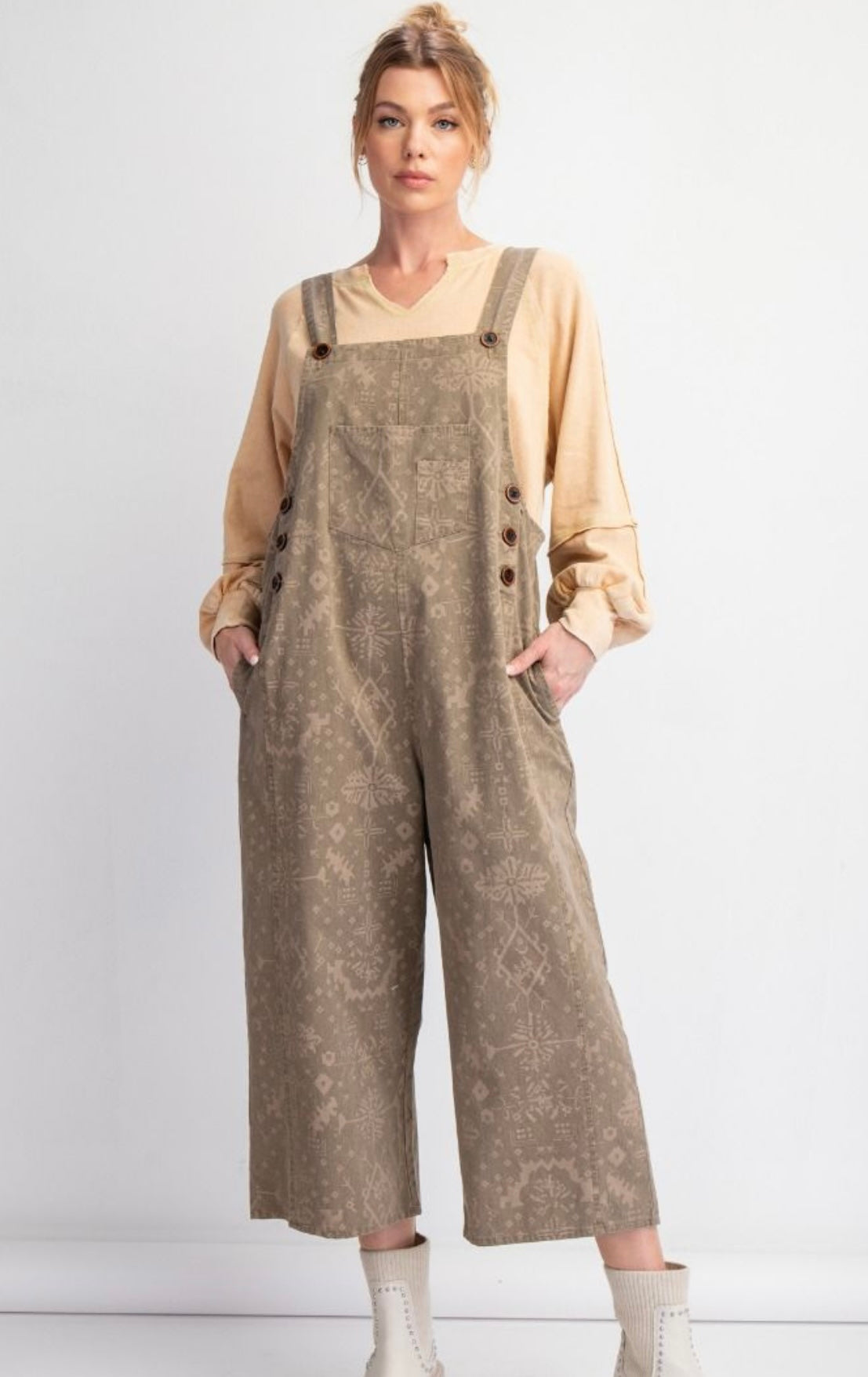 Native Print Baggy Overalls