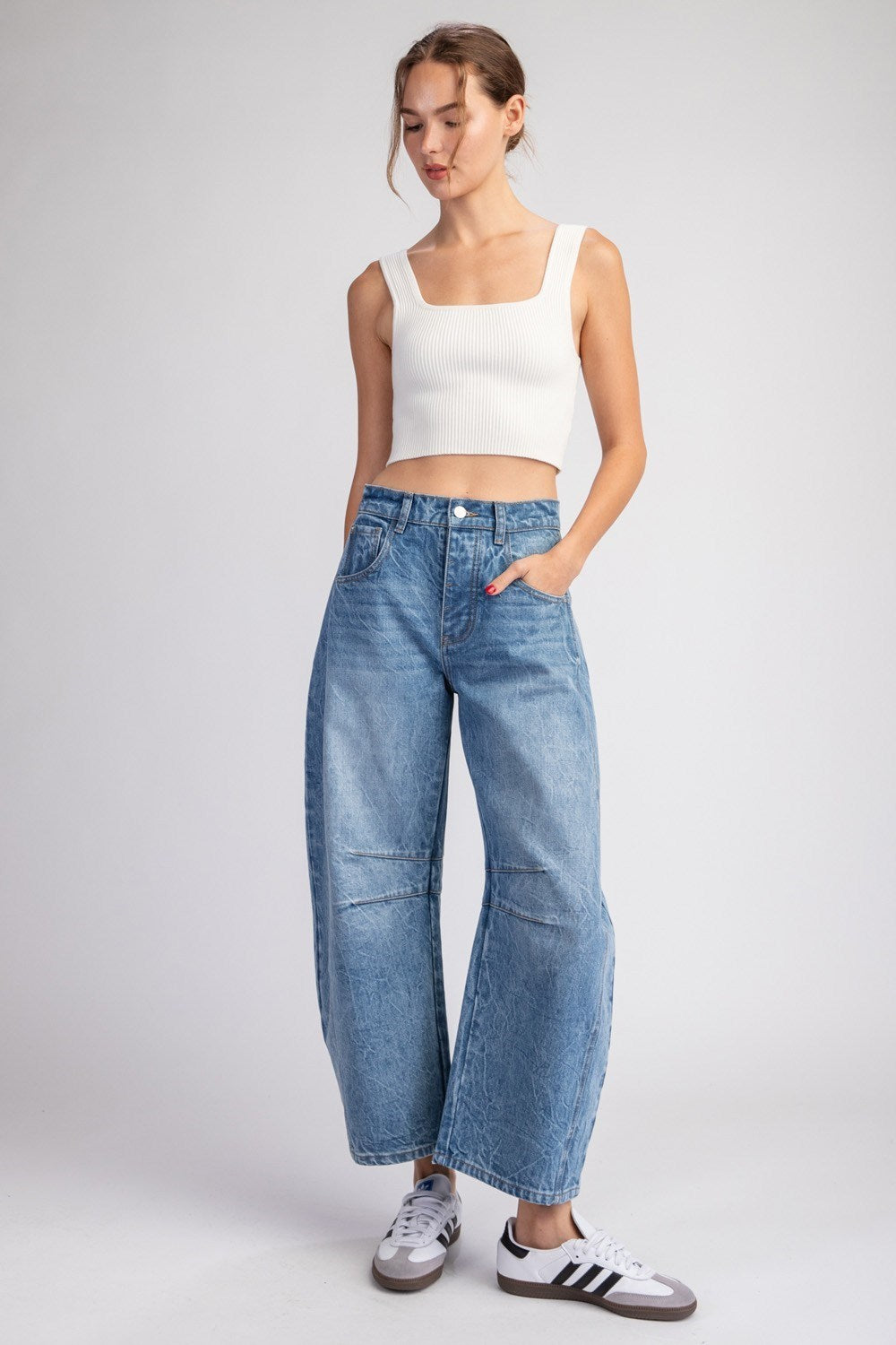 Mineral Washed Barrel Jeans