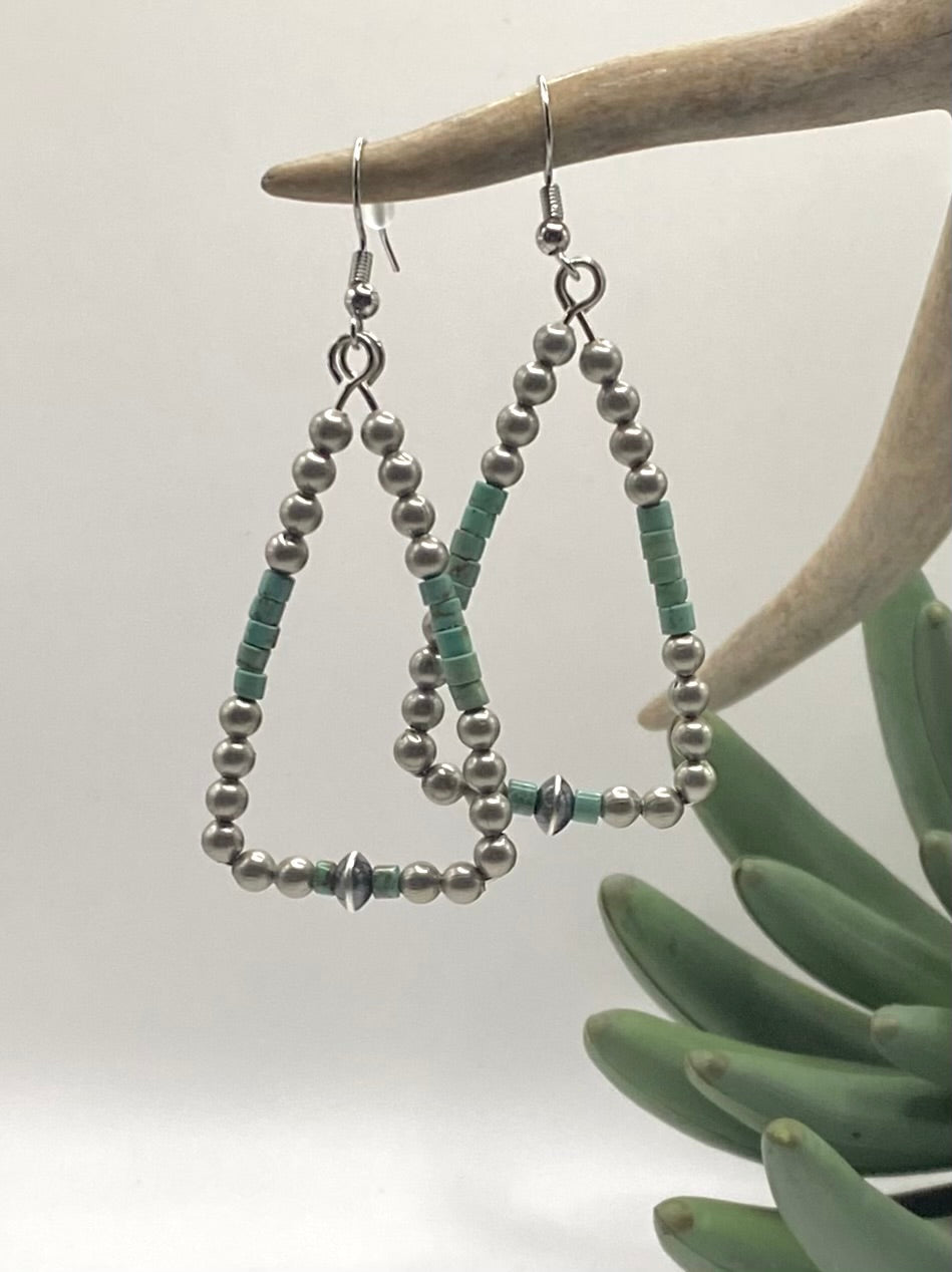 Trigon Silver Pearl & Heishi Earrings
