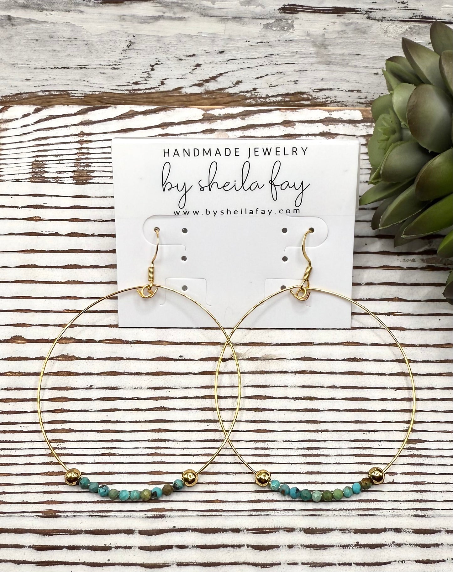 Delicate Gold & Turquoise Hoop Earrings