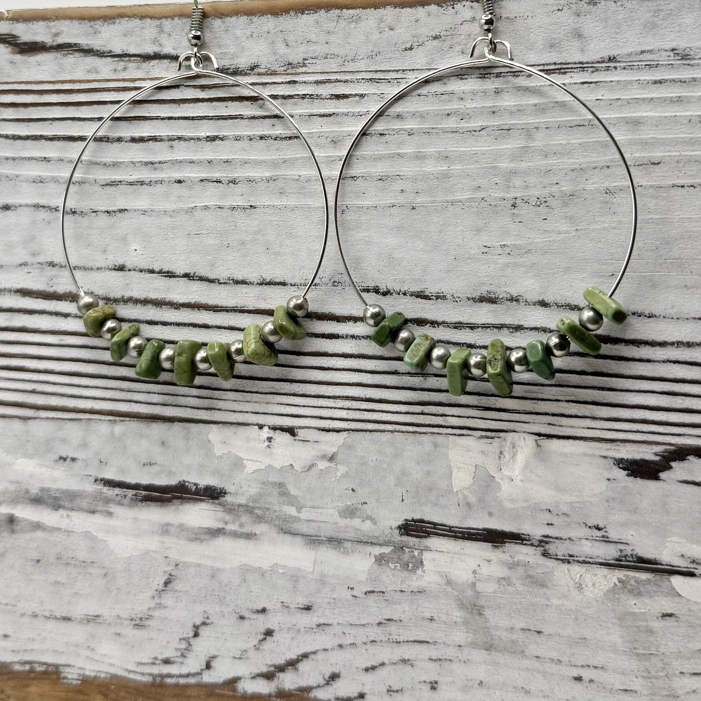Green Turquoise Chip Hoop Earrings