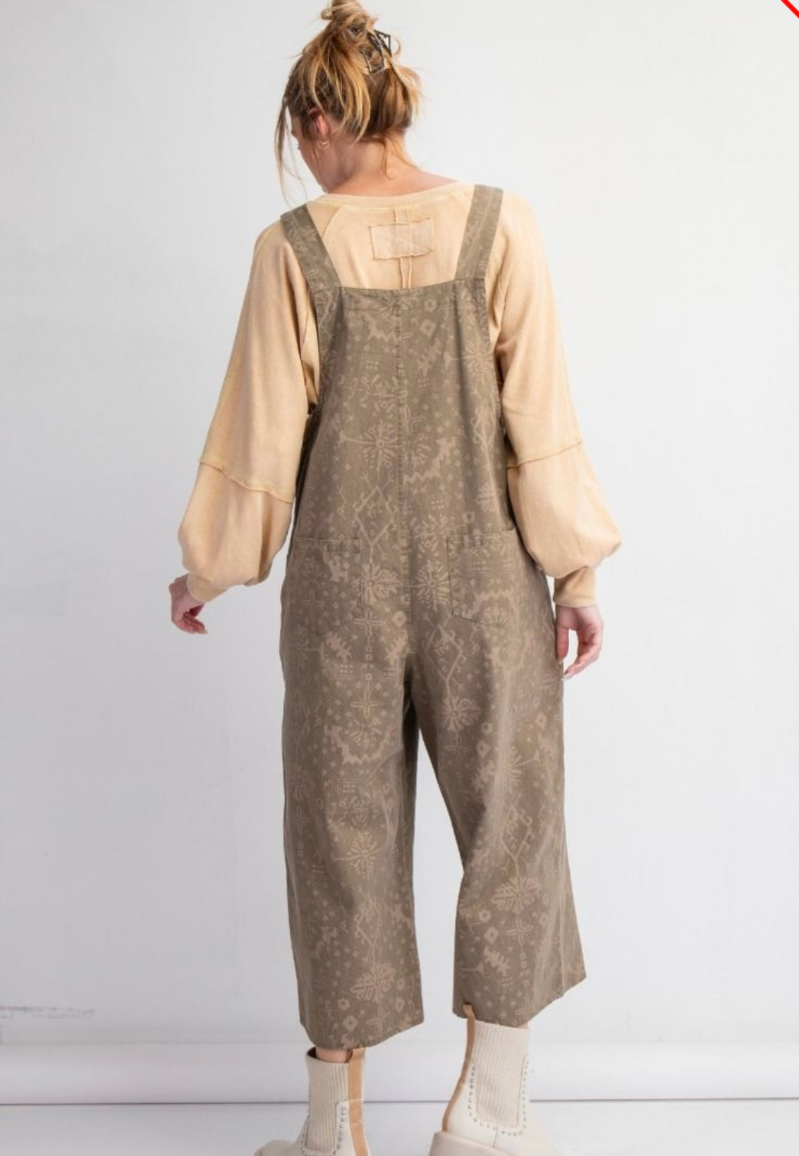 Native Print Baggy Overalls