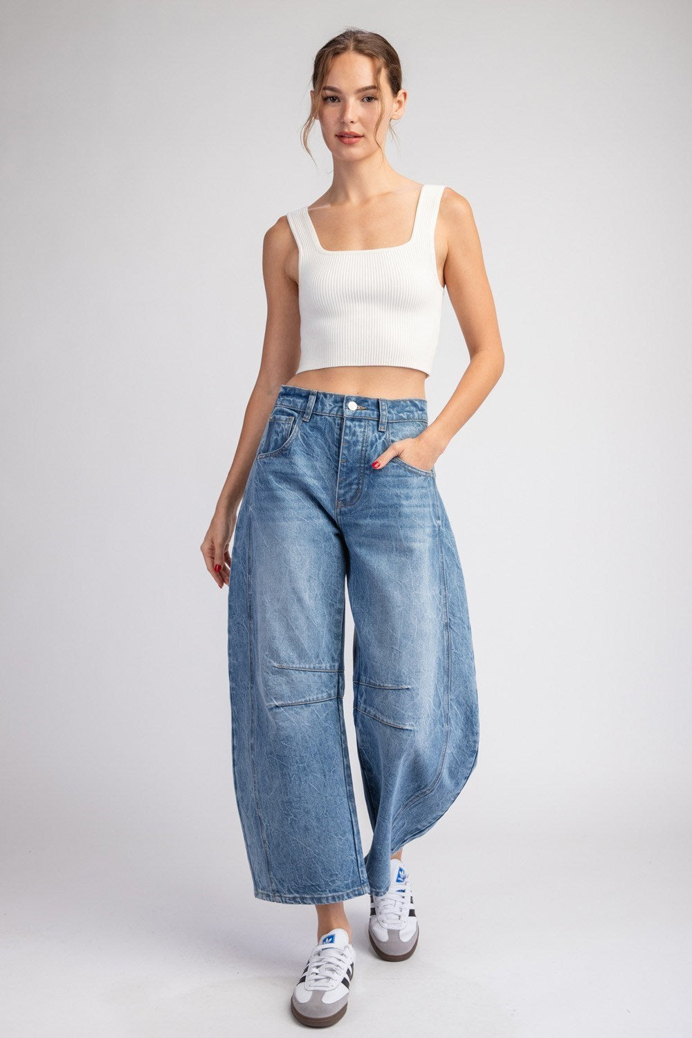 Mineral Washed Barrel Jeans