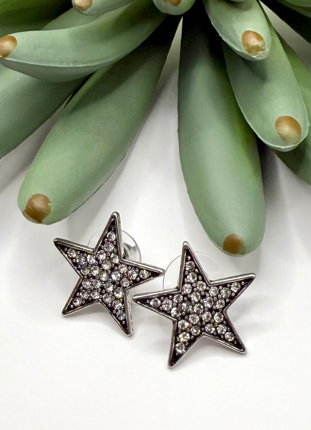 Antique Silver Crystal Stud Earrings