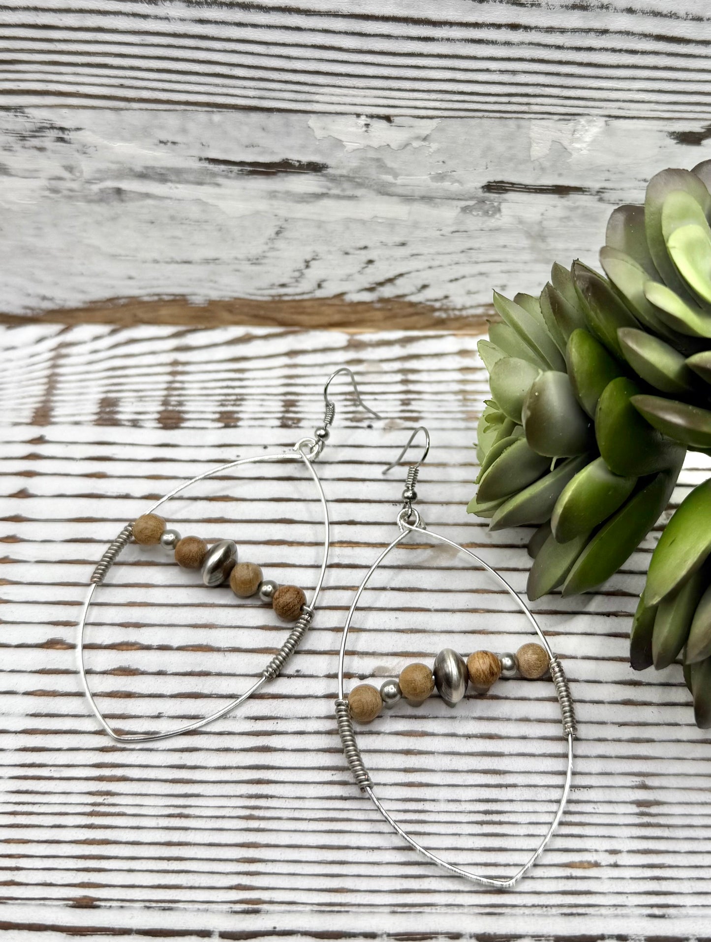 Natural Wood Teardrop Hoop Earrings