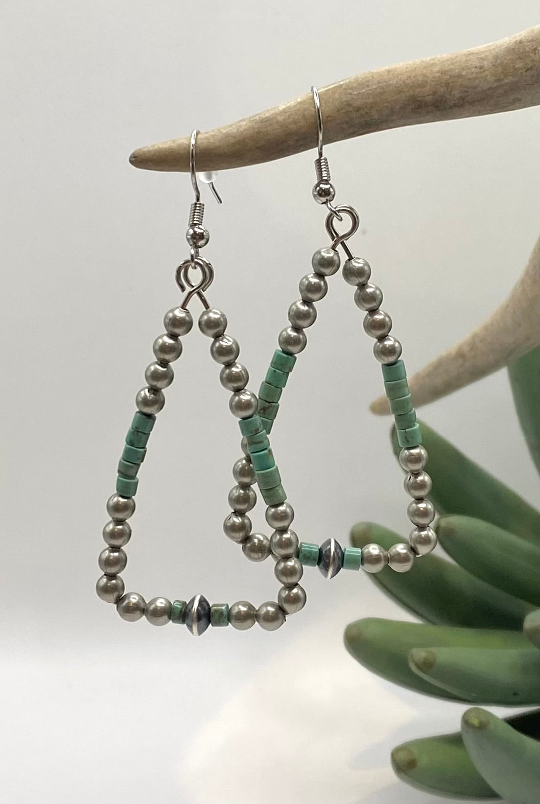 Trigon Silver Pearl & Heishi Earrings