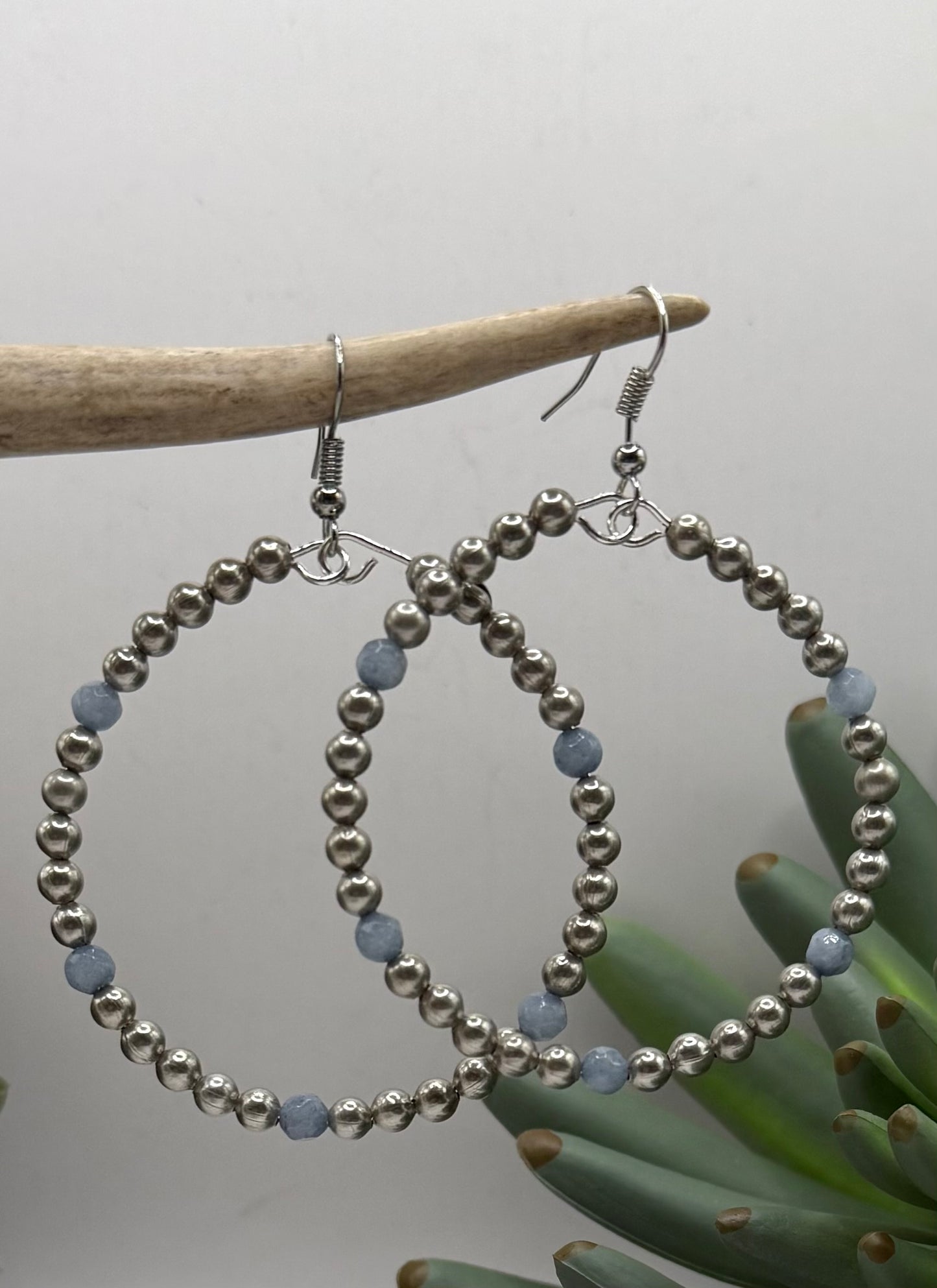 Denim Blue & Silver Medium Hoop Earrings