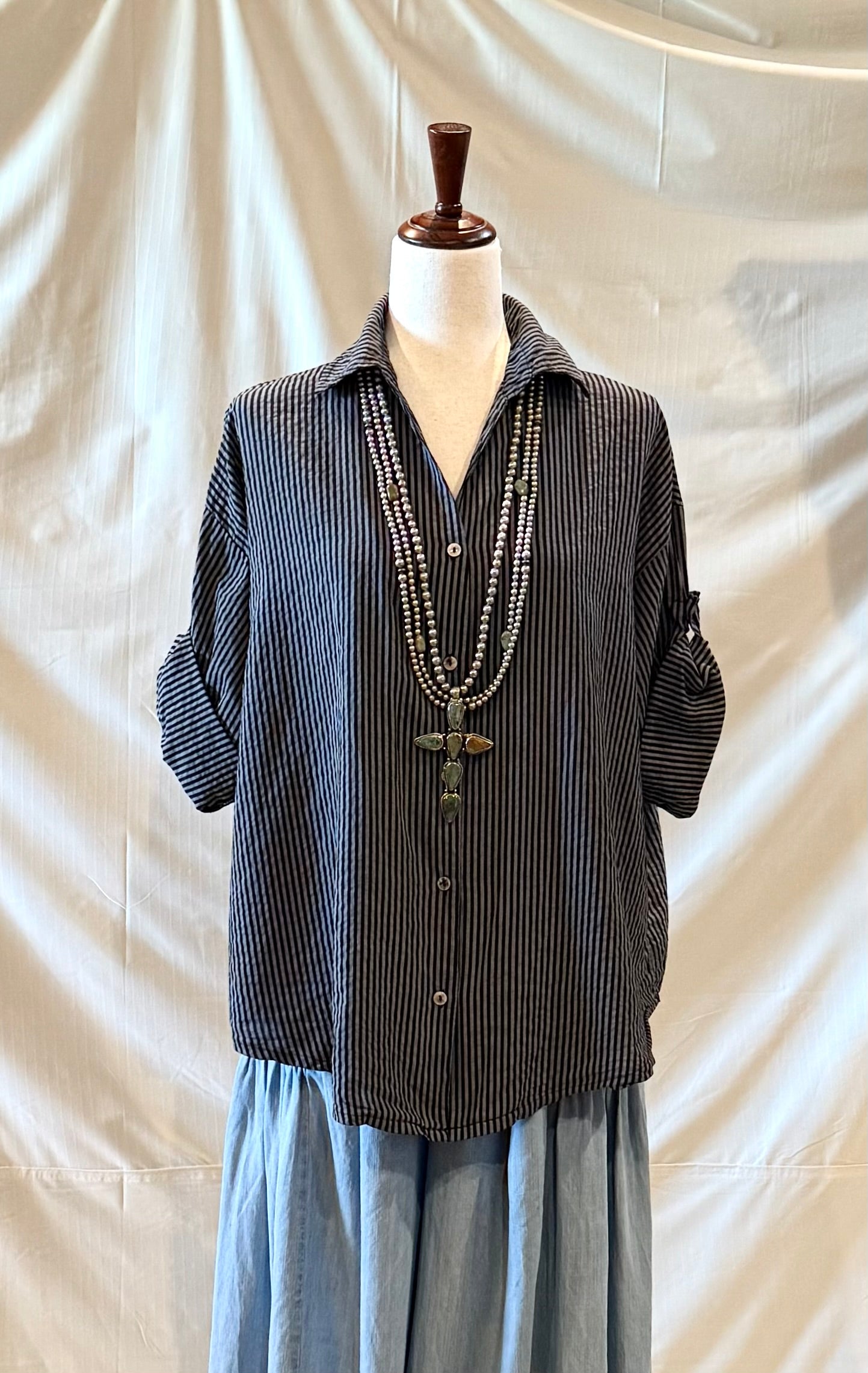Pinstripe Cotton Button Down Blouse