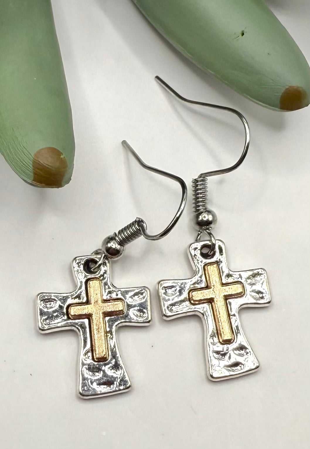 Mix Metal Cross Earrings