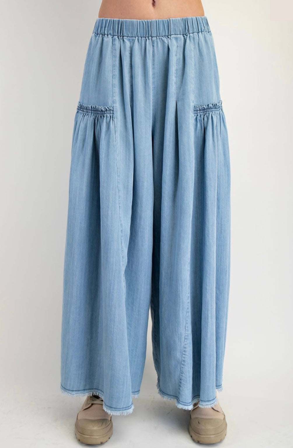 Washed Wide Leg Palazzo Pant - 2 Colors