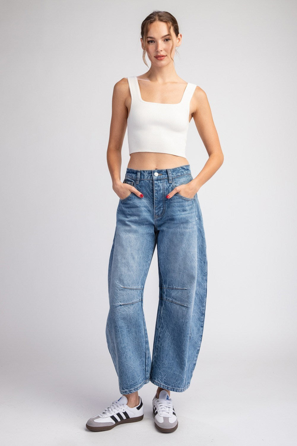 Mineral Washed Barrel Jeans