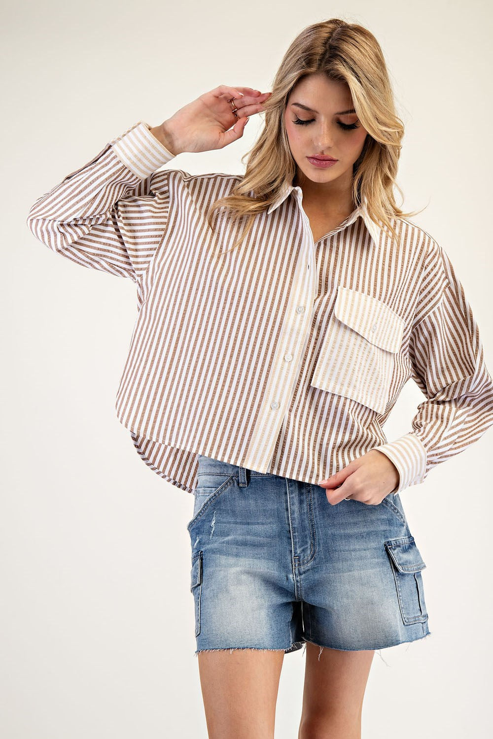 Striped Colorblock Button Down Shirt
