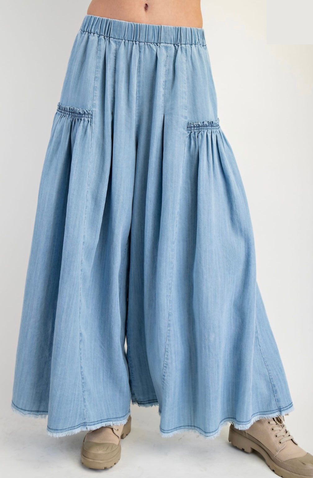 Washed Wide Leg Palazzo Pant - 2 Colors