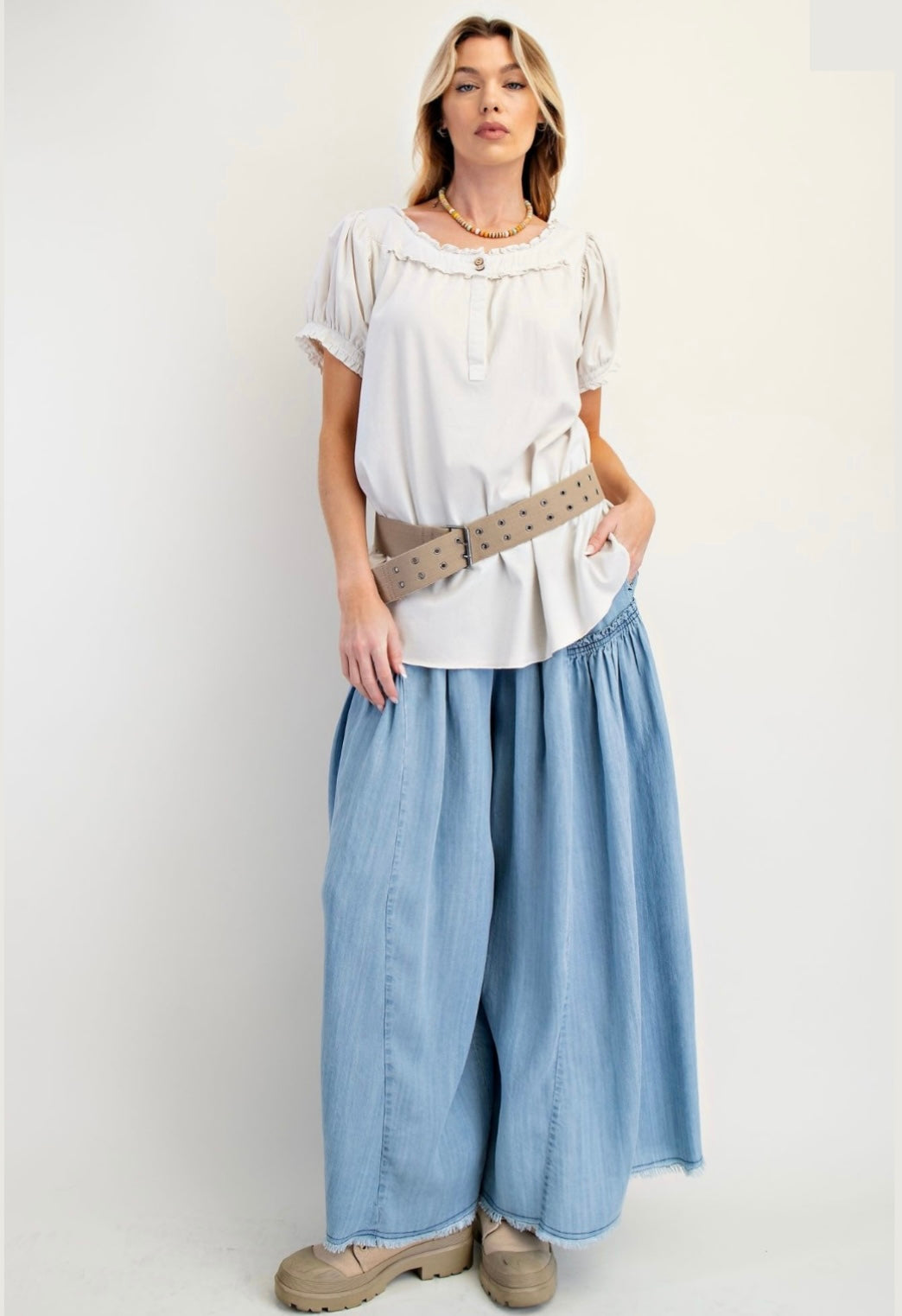 Washed Wide Leg Palazzo Pant - 2 Colors