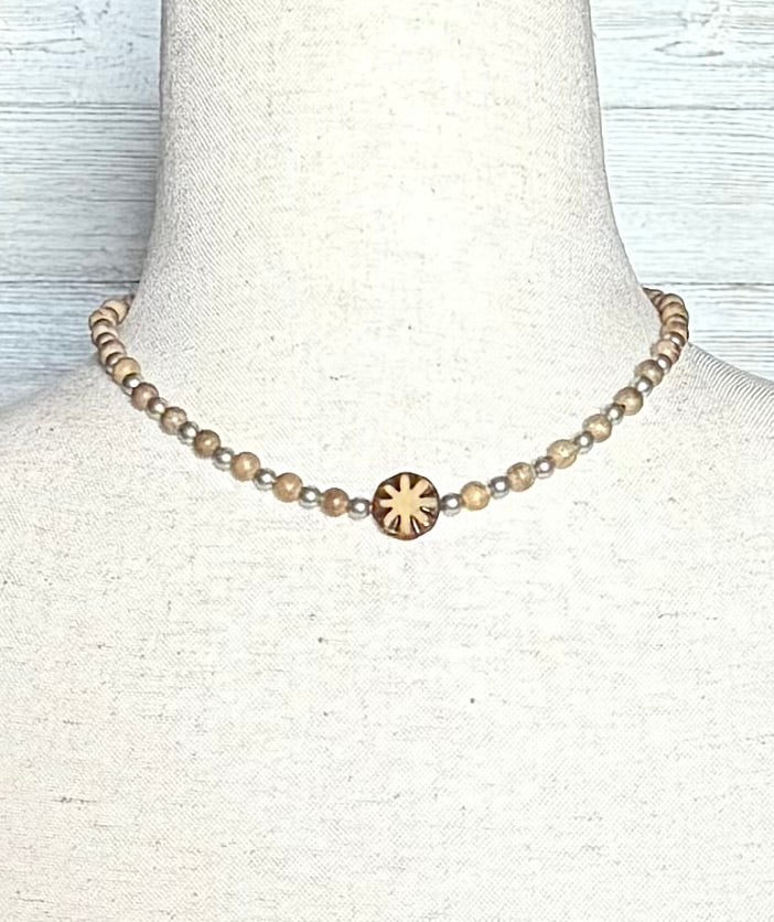 Natural Wood Bead Star Necklace